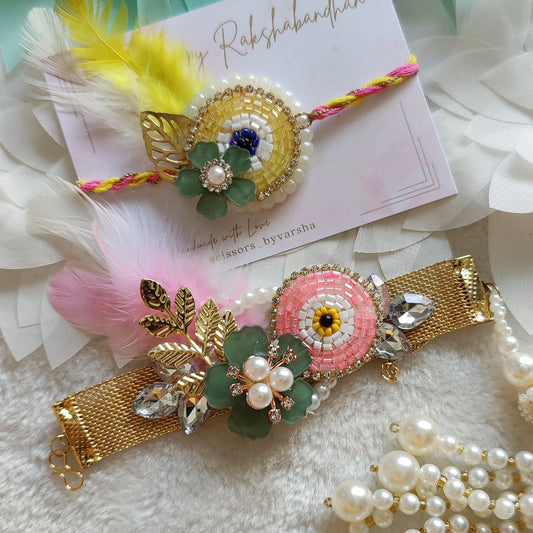 Evil Eye Floral Bhaiya Bhabhi Rakhi Set