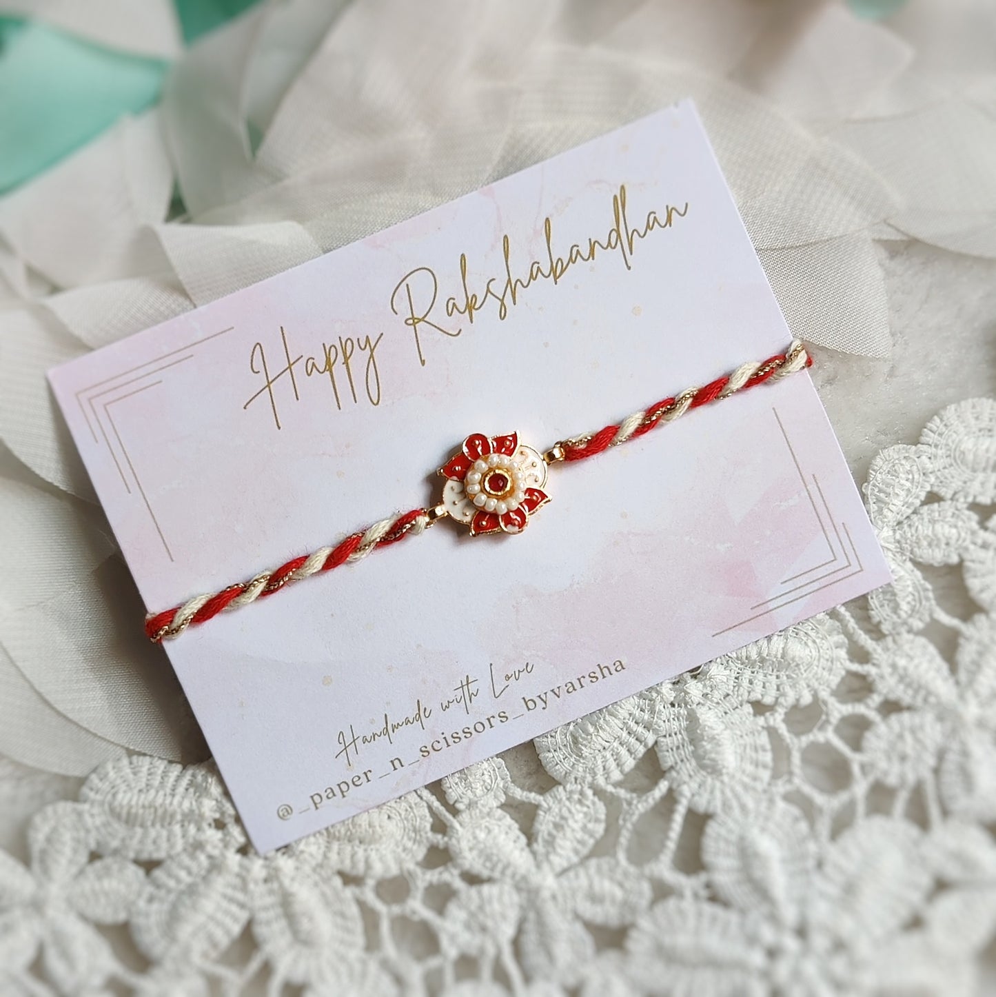 Red Floral Pearl Rakhi