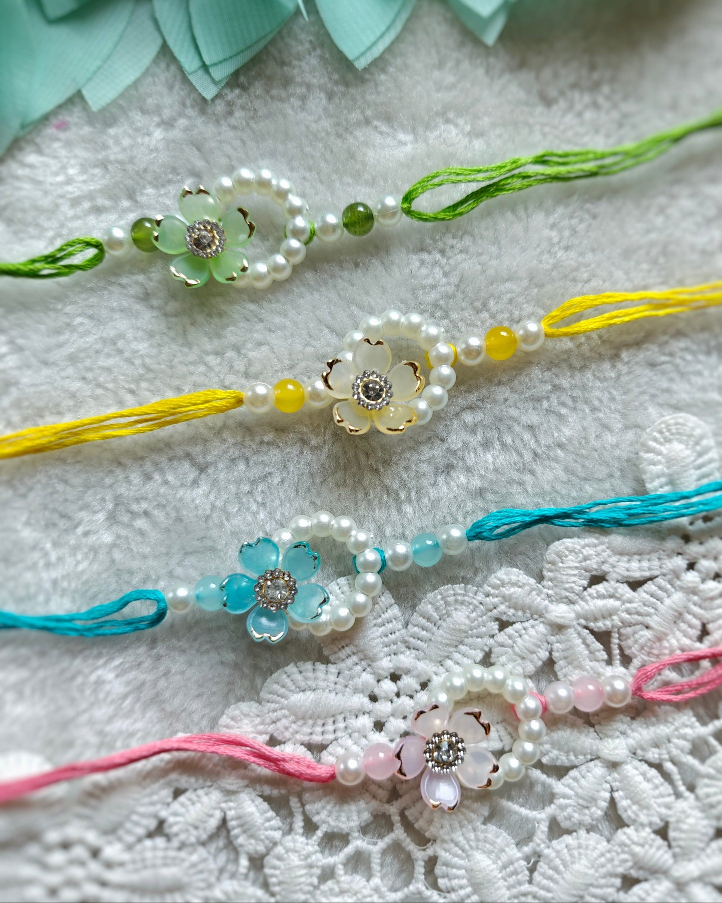 pastel floral pearl rakhi for brother handmade designer rakhi 2026