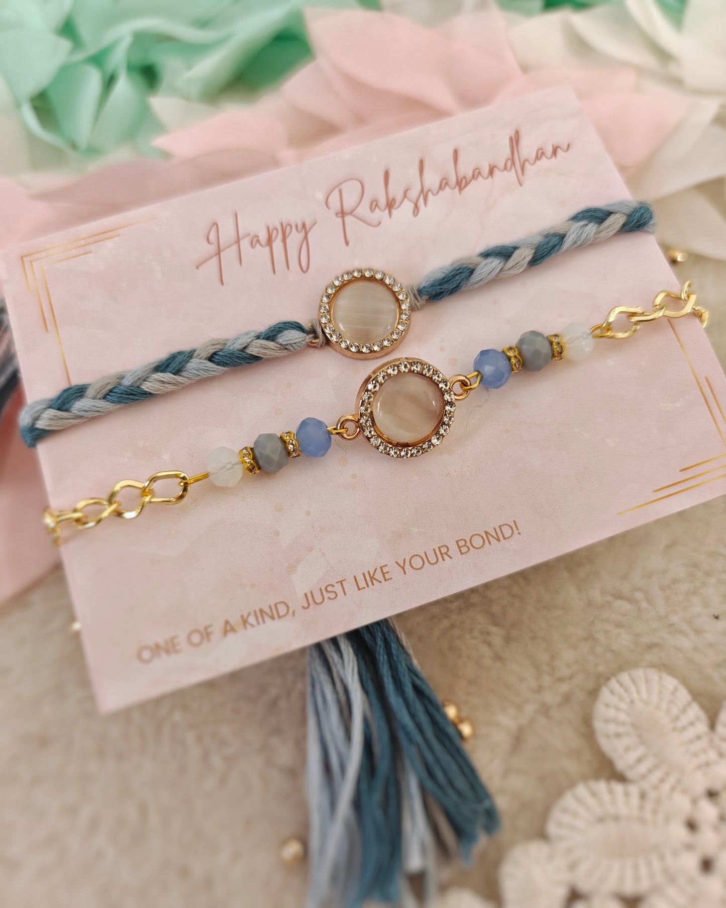 Celeste Stone Rakhi Bracelet Couple Set
