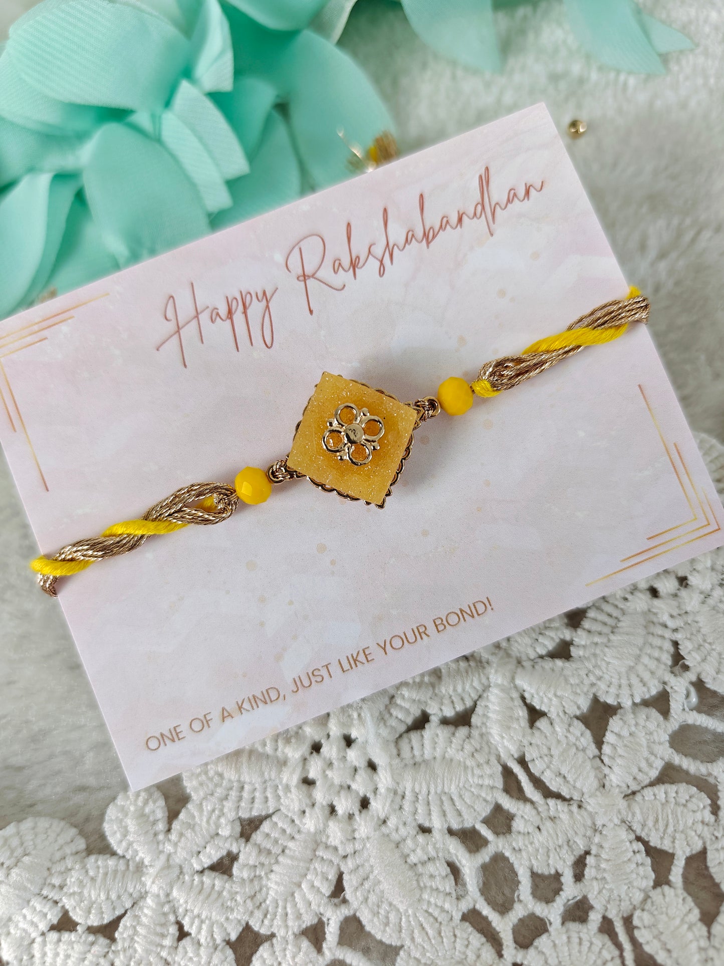 Petal Square Stone Rakhi
