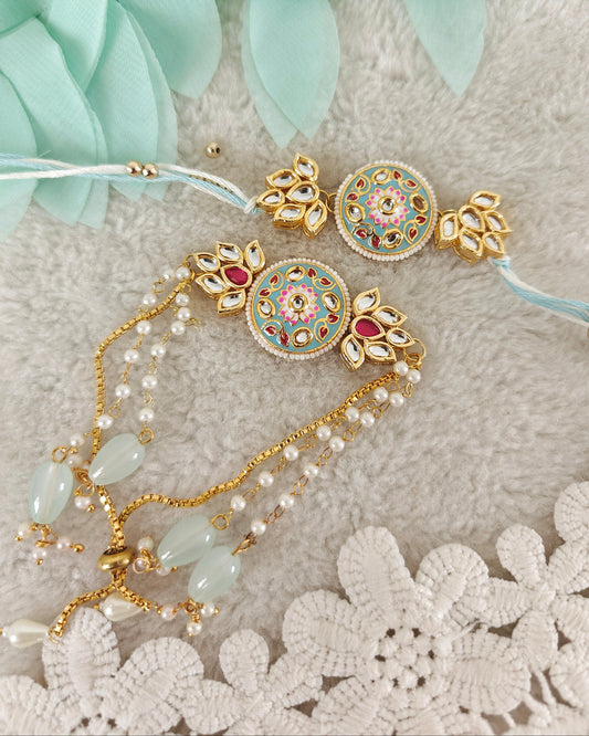 Kashmiri Kundan Couple Rakhi & Bracelet Set
