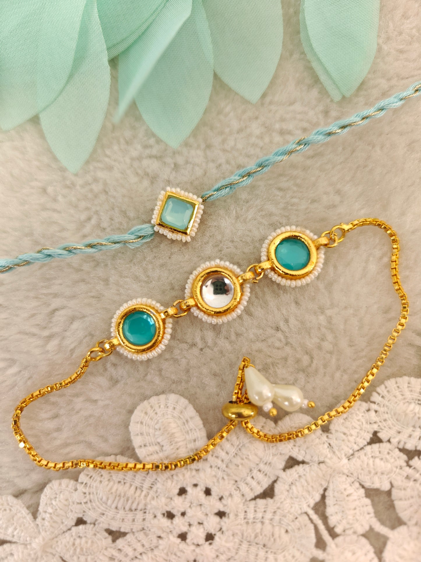 Pearl Minimal Rakhi Bracelet Couple Set