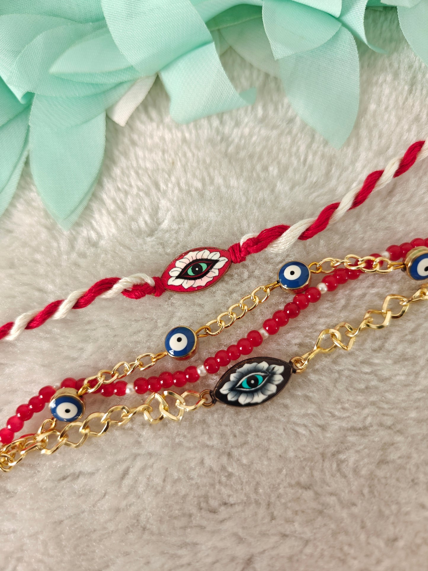 Floral Evil Eye Rakhi Bracelet Set