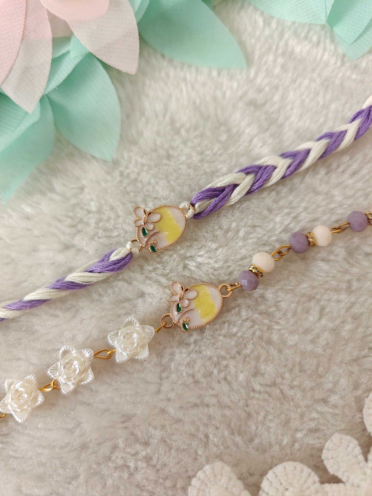 Pastel Butterfly Rakhi and Bracelet Set
