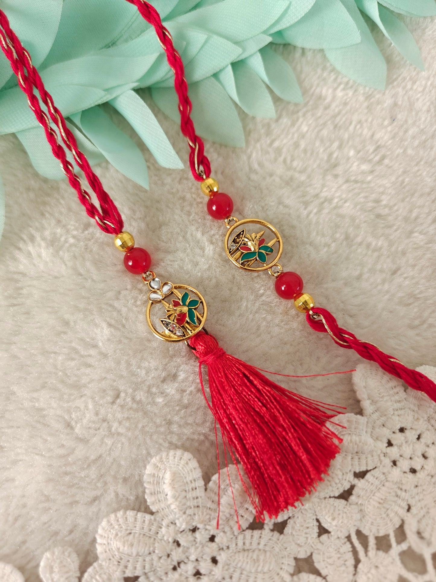 Floral Charm Rakhi Lumba Set