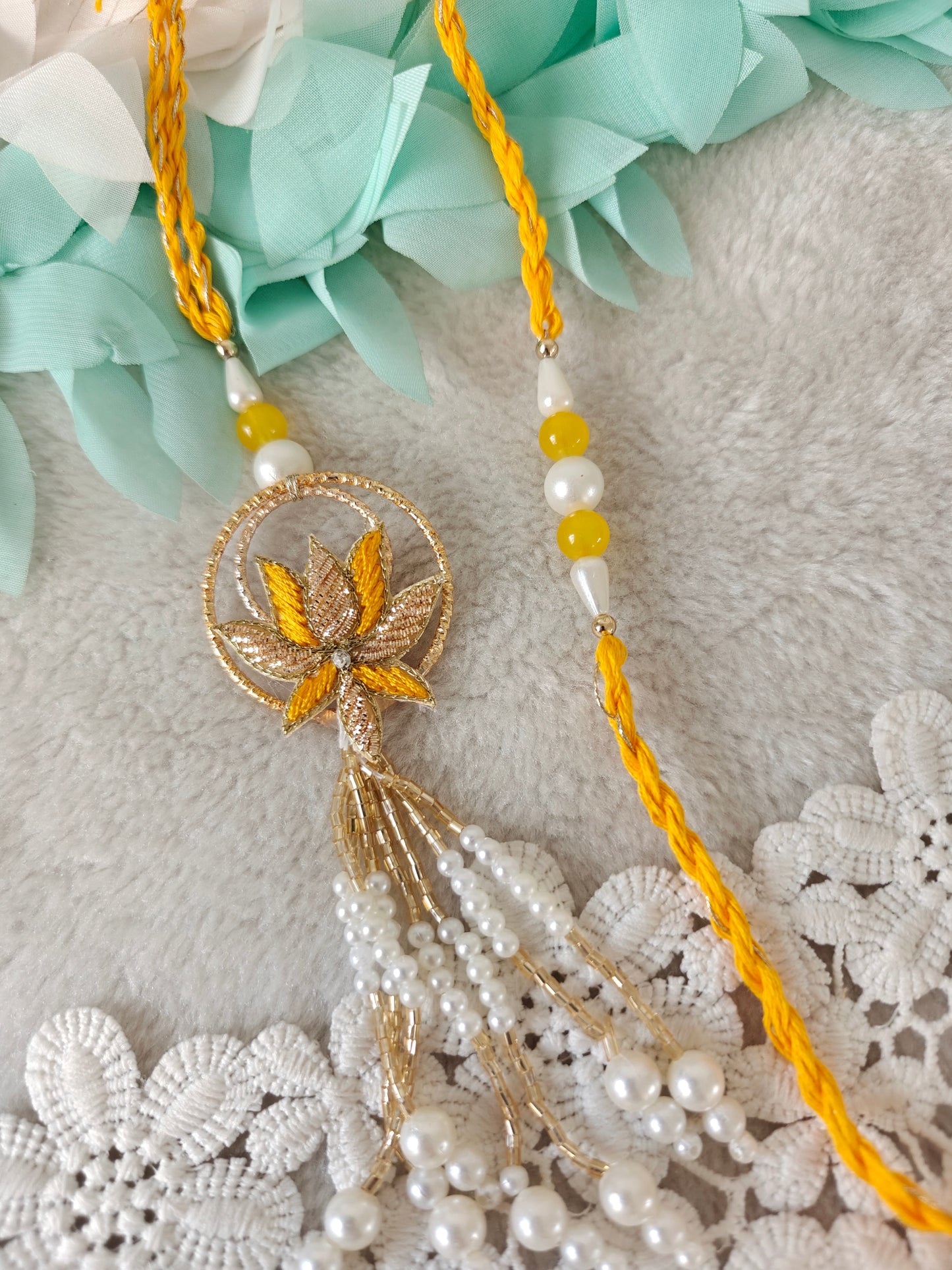 Zari Lotus Rakhi Lumba Set