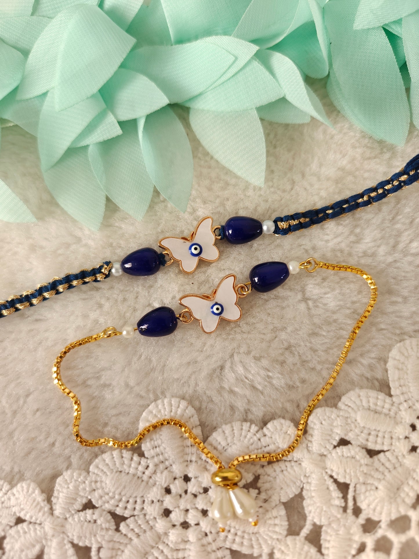 Butterfly Evil Eye Eye Rakhi Bracelet Set