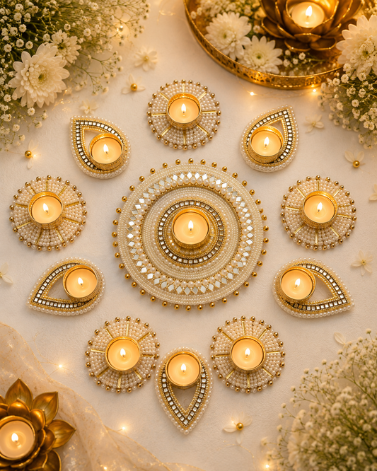 Luxury Noor Pearl Tealight Rangoli Set - Set of 11