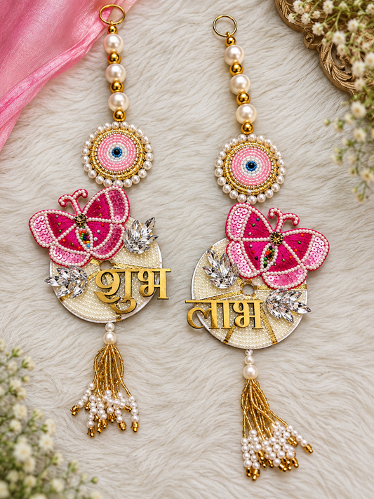 Butterfly and Floral Evil Eye Mirror Toran