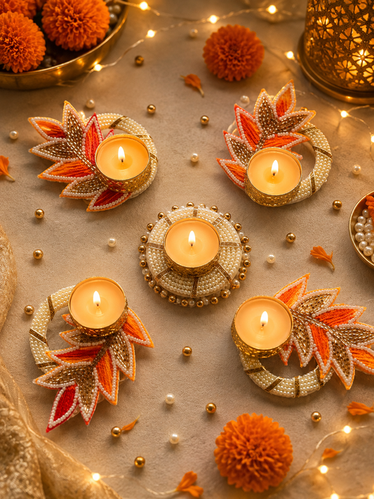 Pearl Bloom Diya Rangoli Set – Set of 5