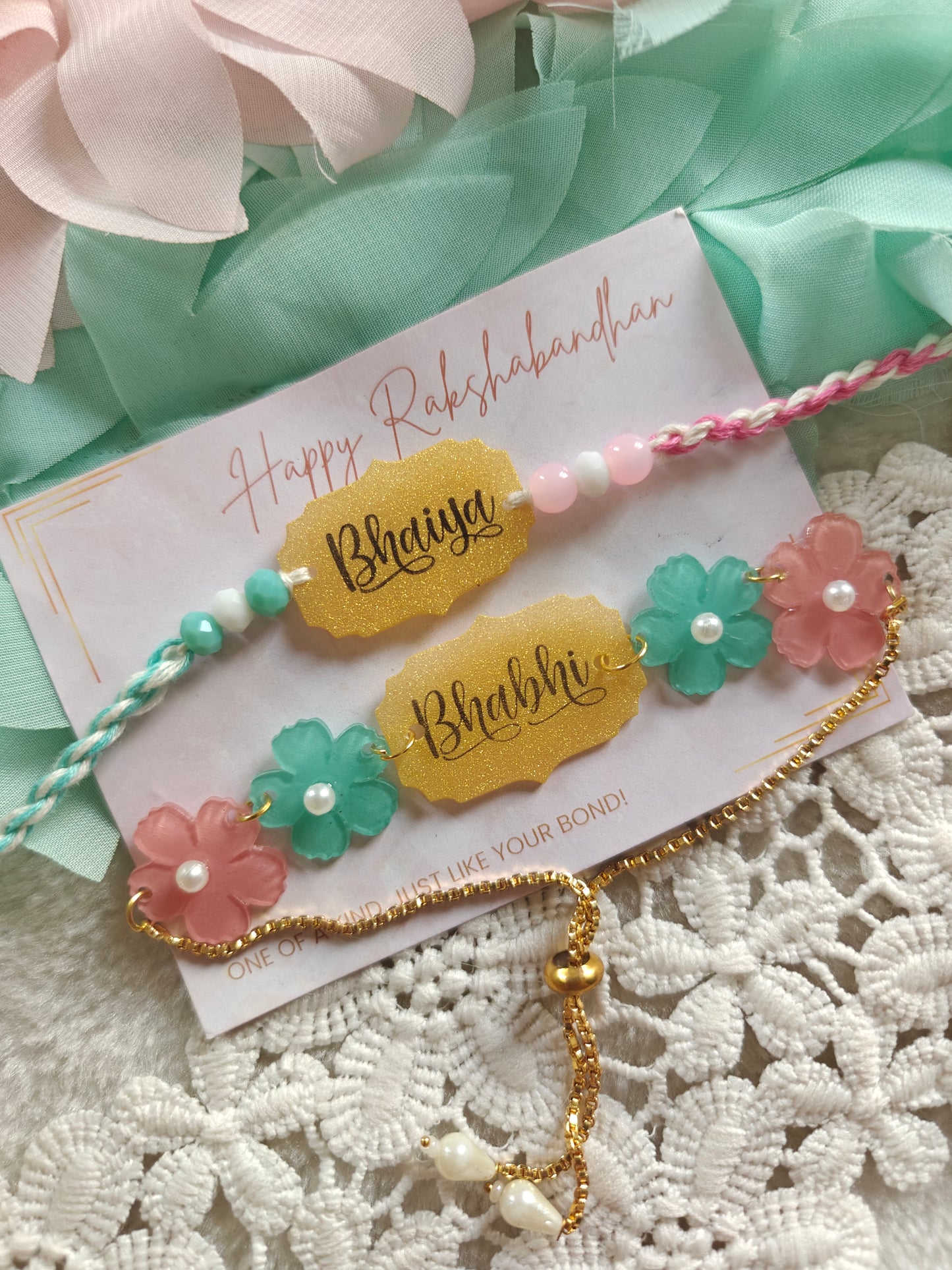 Pastel Bhaiya Bhabhi Rakhi Set