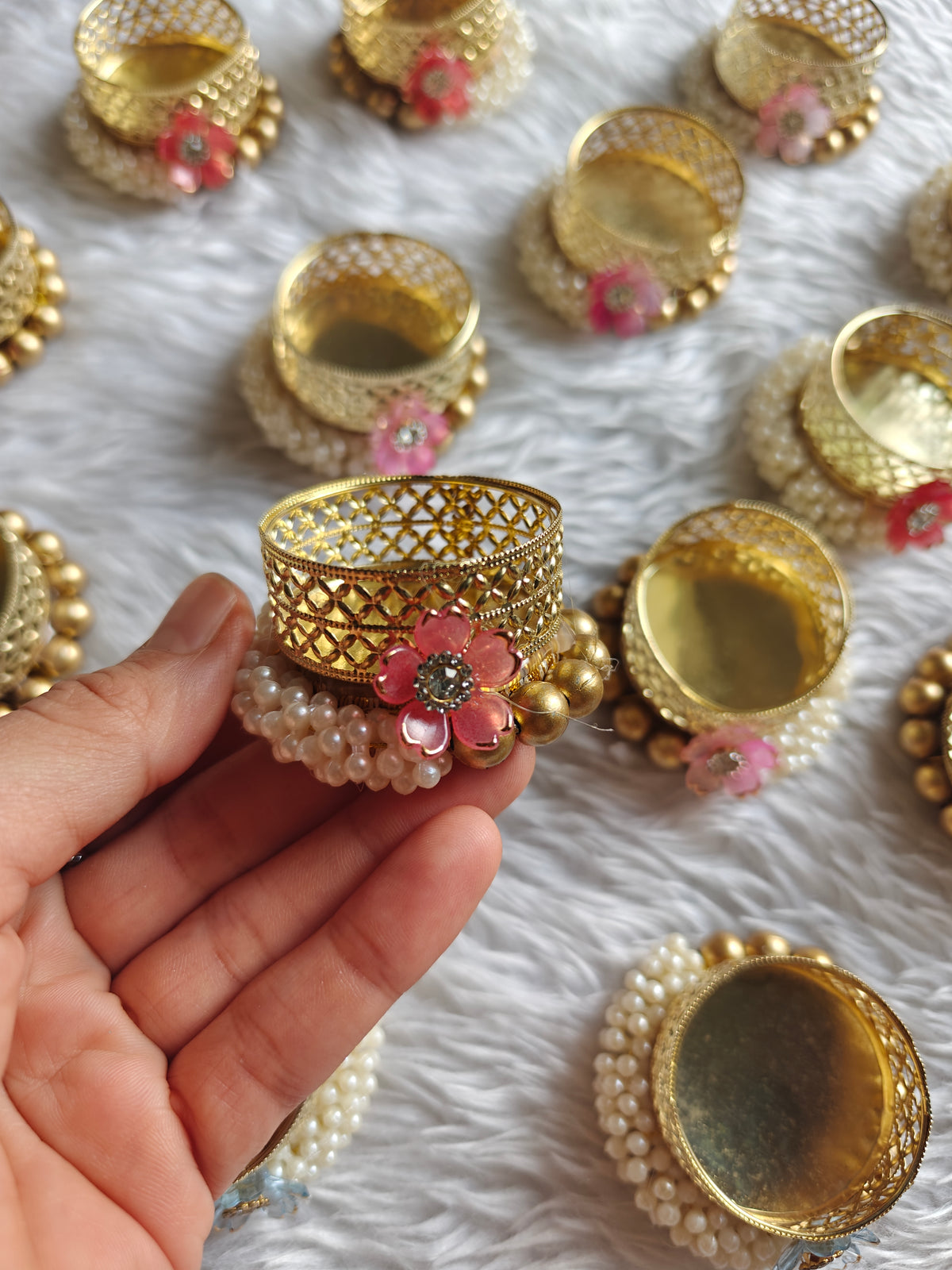 Floral Pearl Tealight Holder - Set of 2