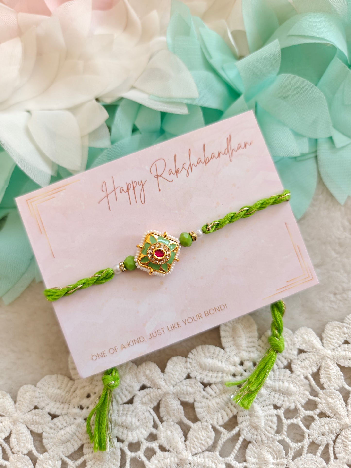 Floral Square Kundan Rakhi