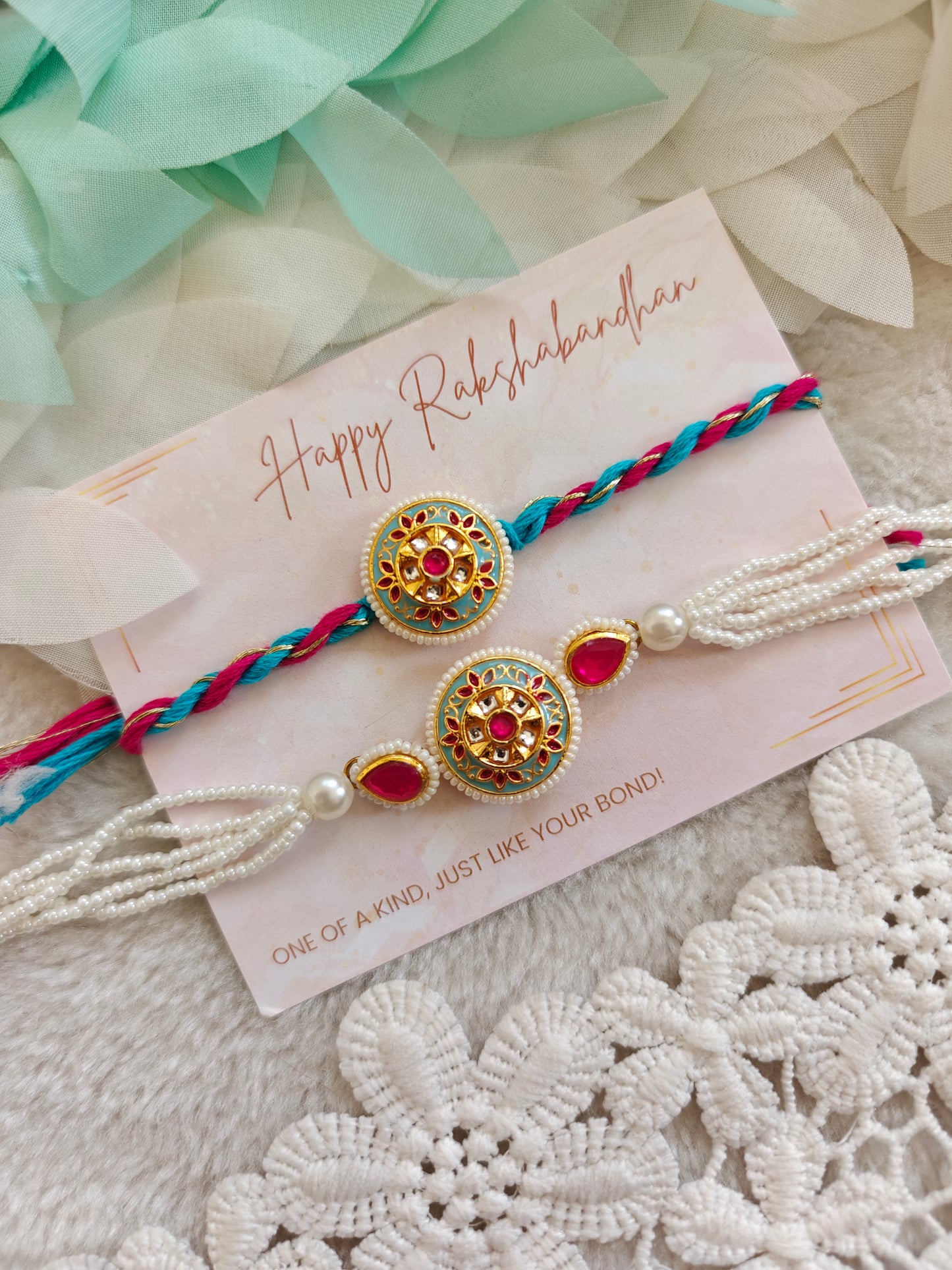 Rang Chakra Kundan Rakhi and Bracelet Set