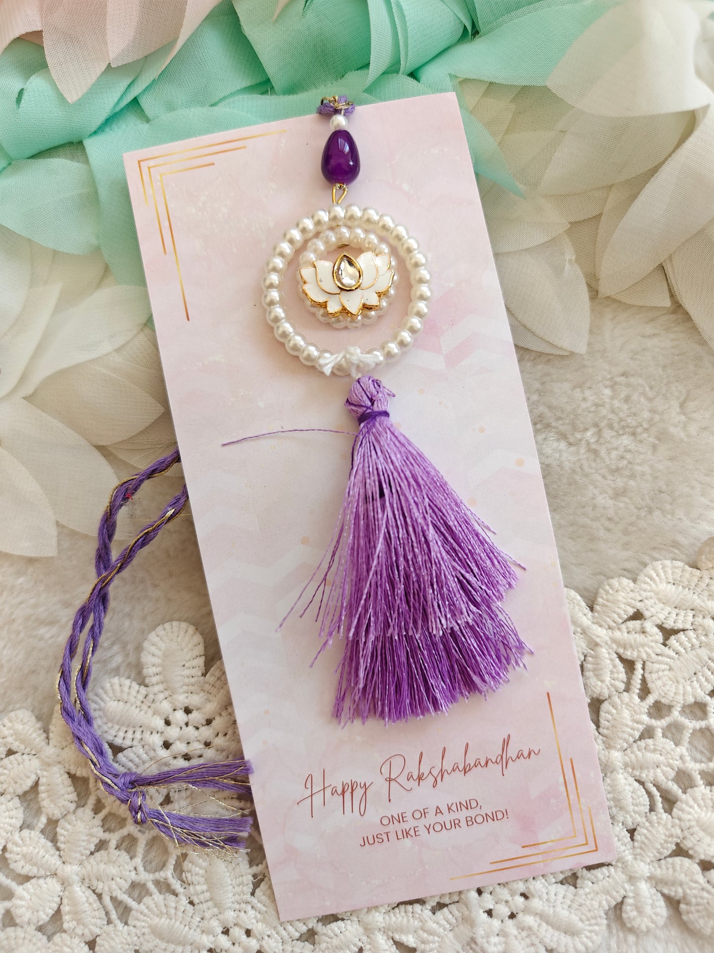 Pearl Halo Lotus Rakhi Lumba Set