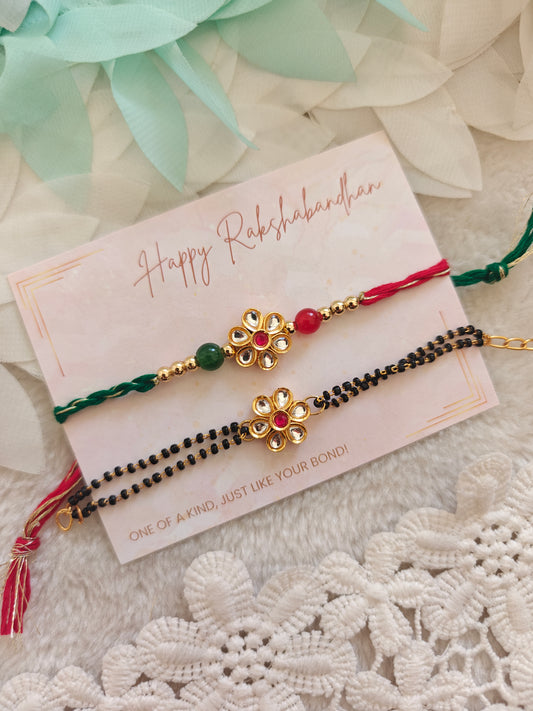 Classic Floral Rakhi Mangalsutra Bracelet Set