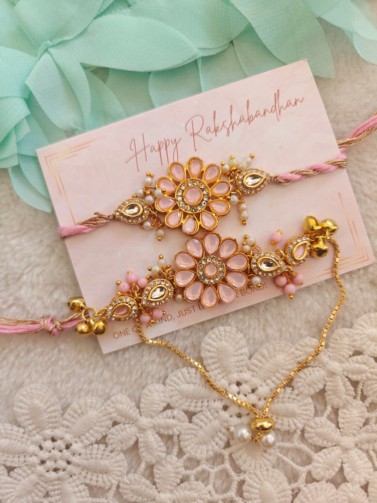 Kundan Floral Rakhi Bracelet Set