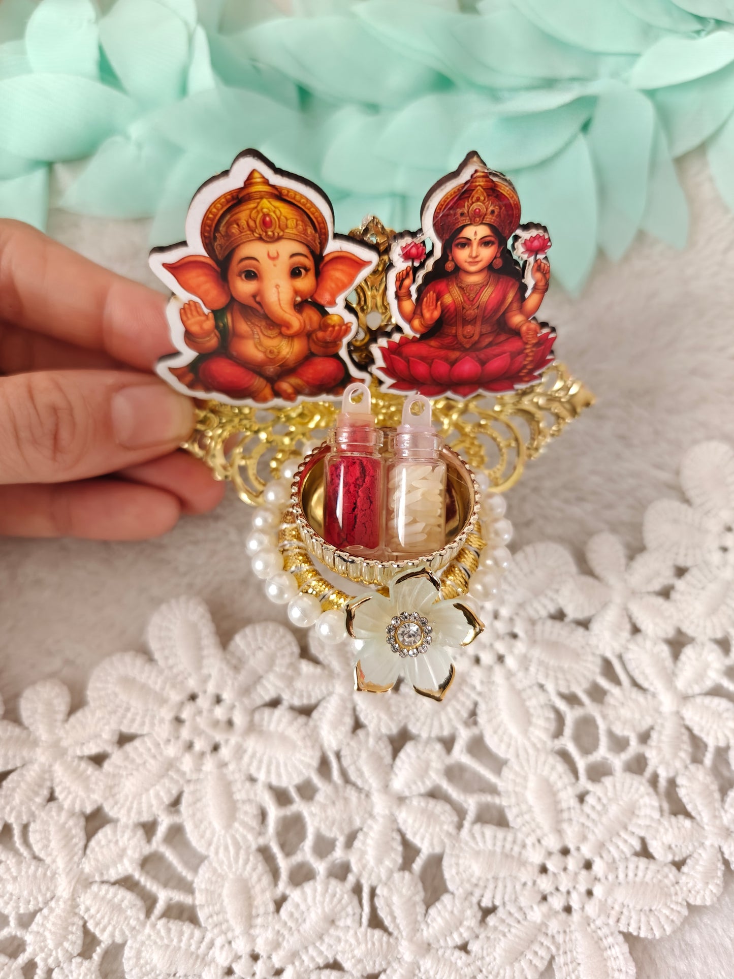 Lakshmi Ganesha Divine Roli Chawal Holder