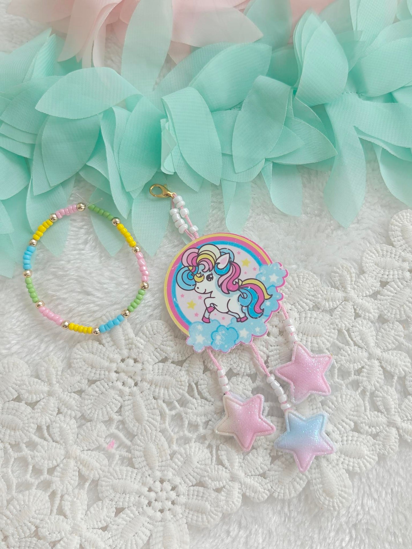 Rainbow Unicorn Bag Charm Bracelet Rakhi
