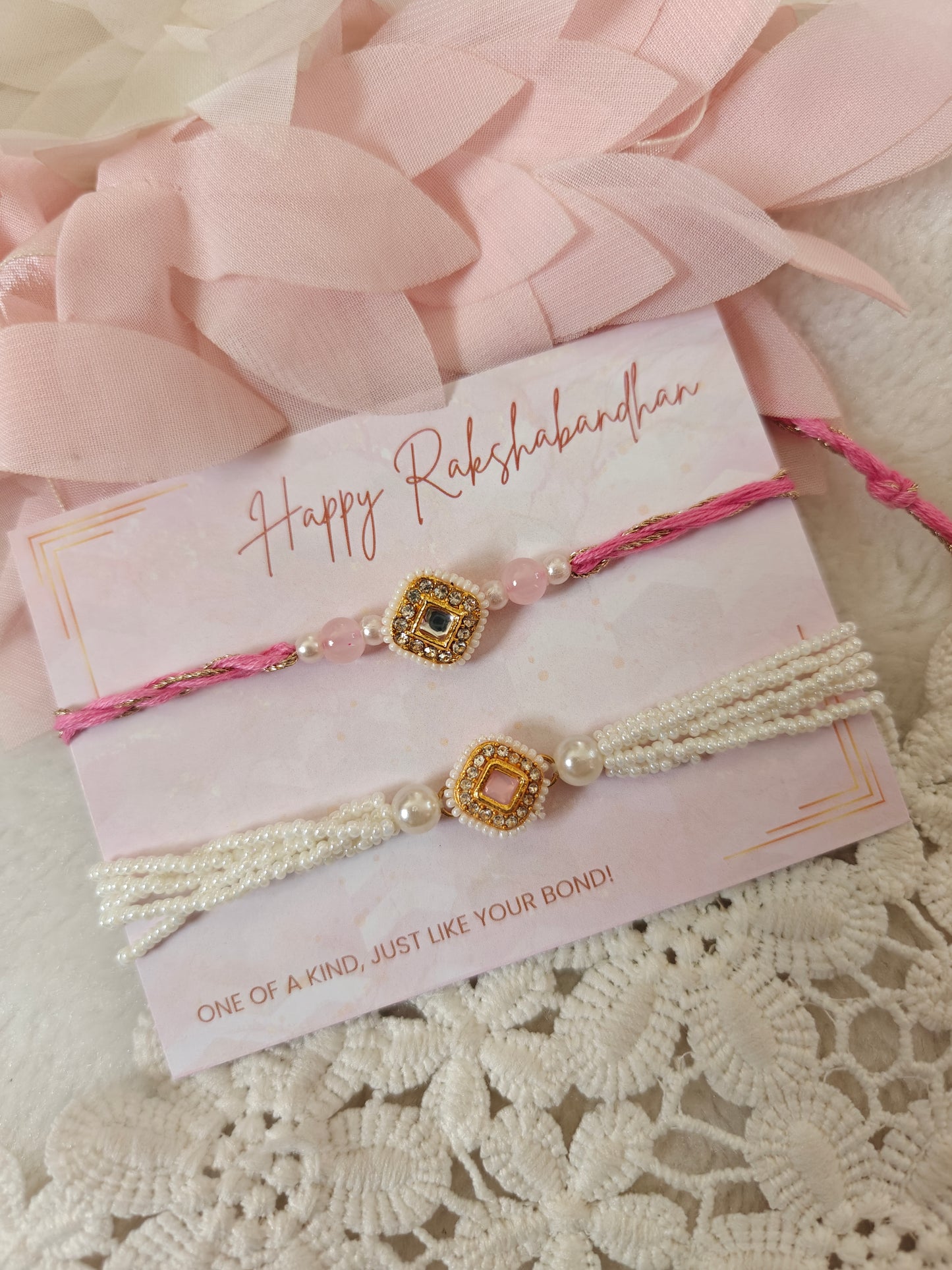 Blush Kundan Pearl Rakhi Bracelet Set