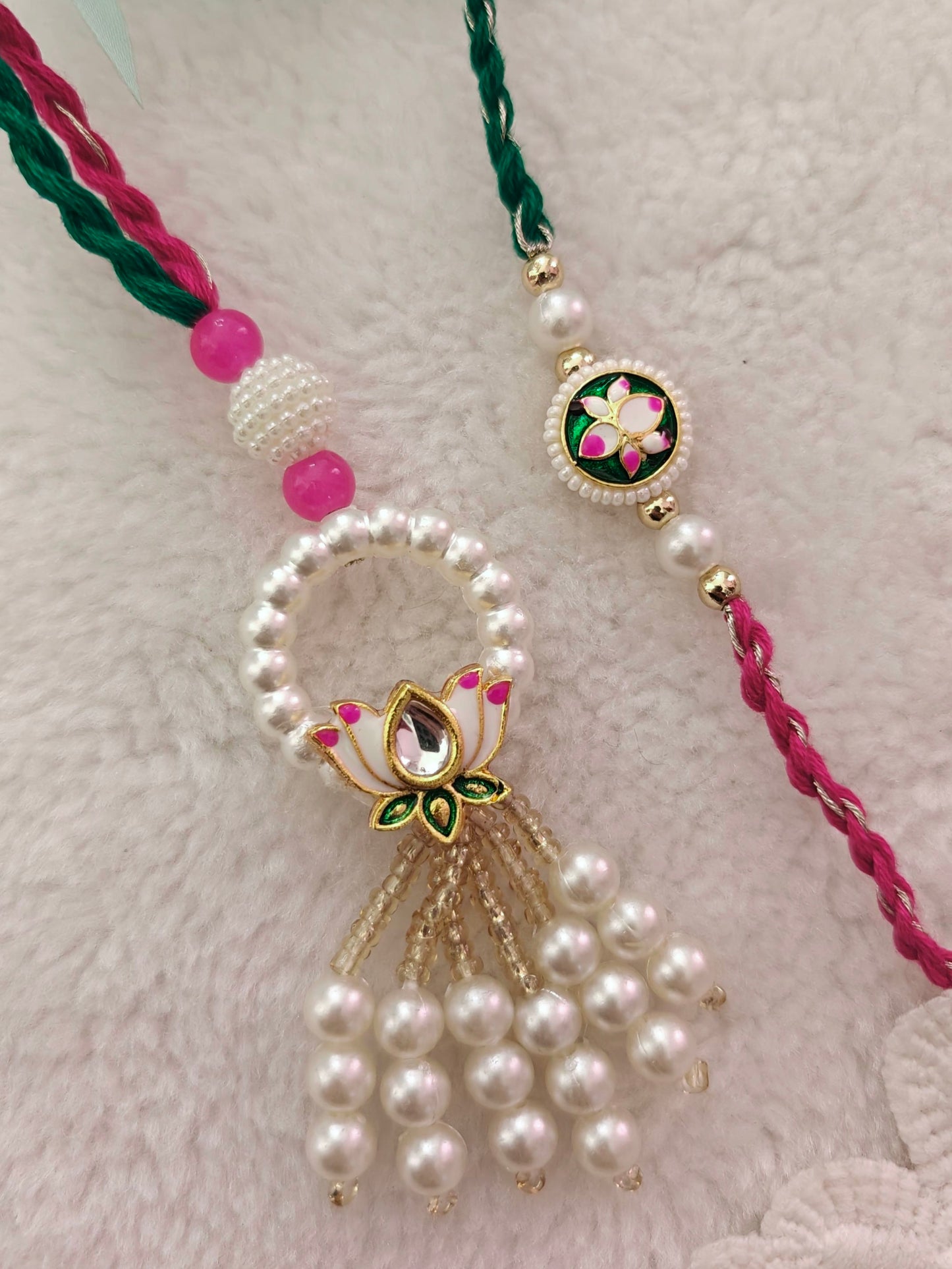 Pichwai Lotus Rakhi Lumba Set