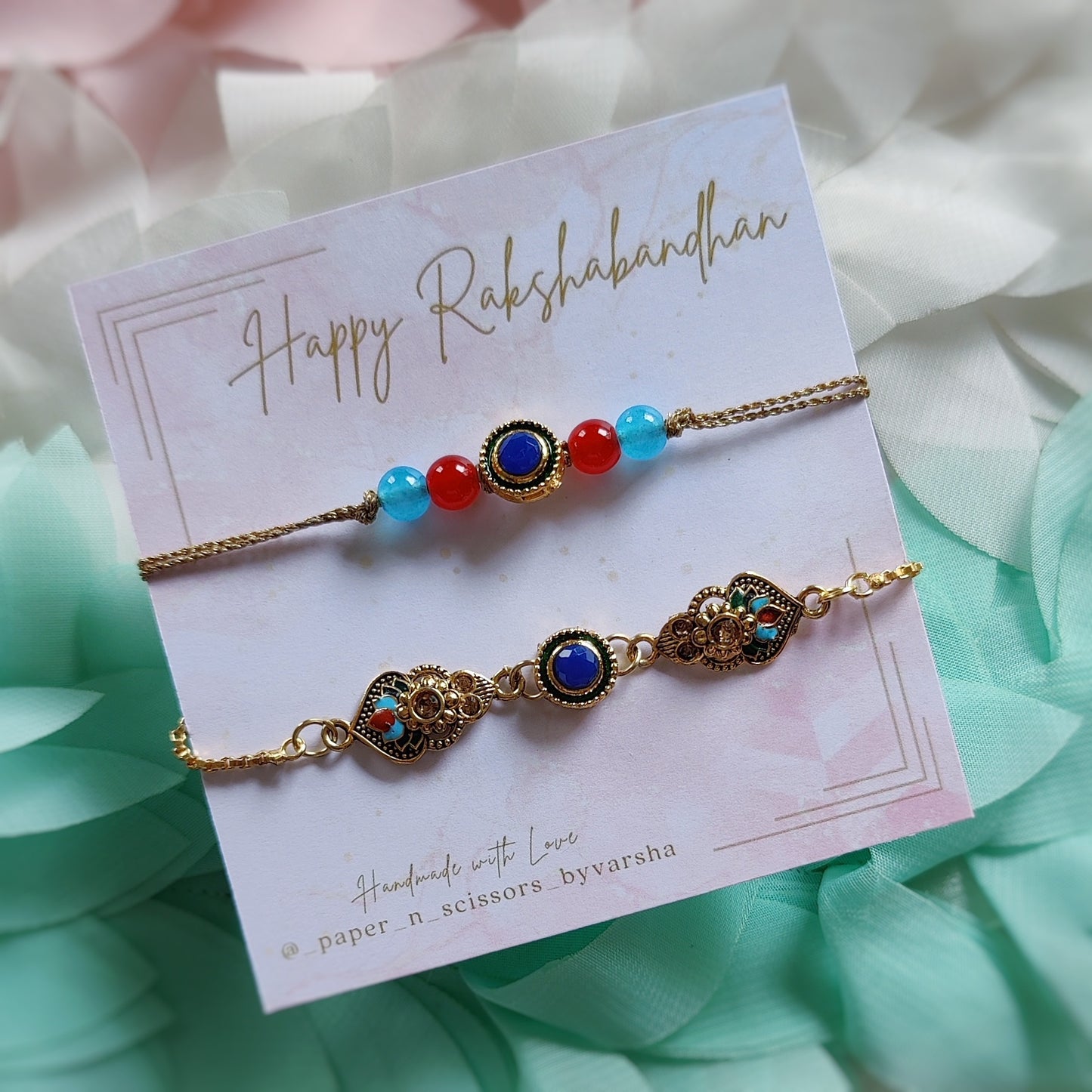 Blue Stone Rakhi and Bracelet Set