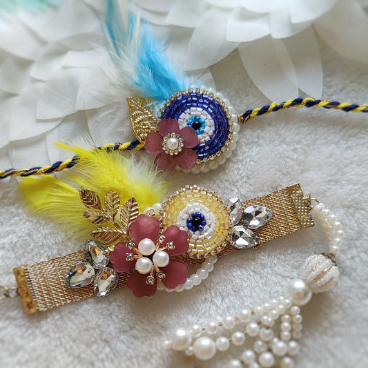 Evil Eye Floral Bhaiya Bhabhi Rakhi Set