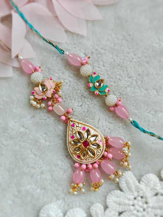 Regal Floral Drop Rakhi Lumba Set