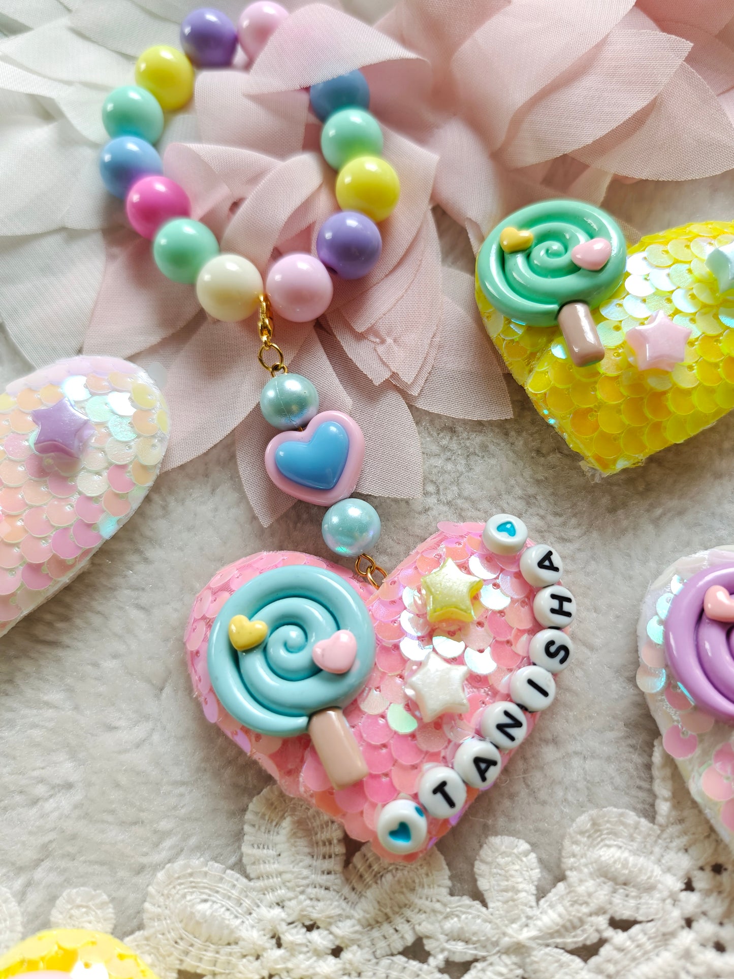 Candy Heart Bag Charm Bracelet