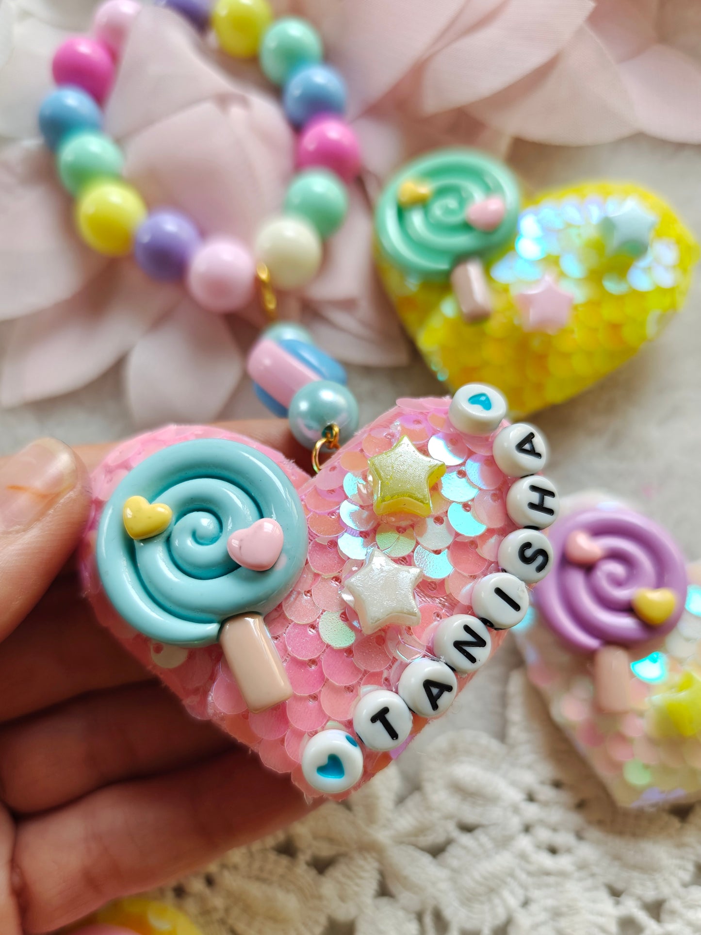 Candy Heart Bag Charm Bracelet
