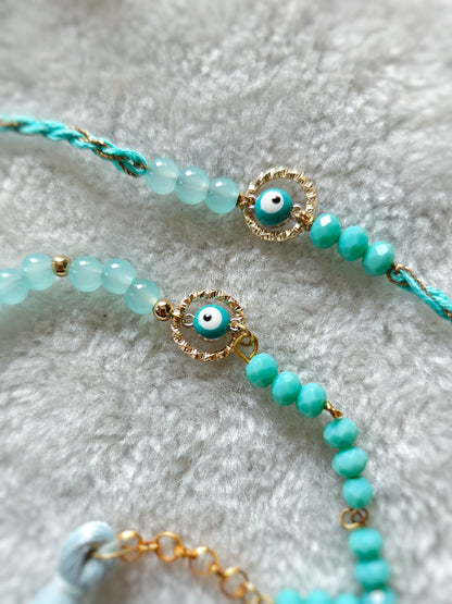 Evil Eye Couple Rakhi & Bracelet Set