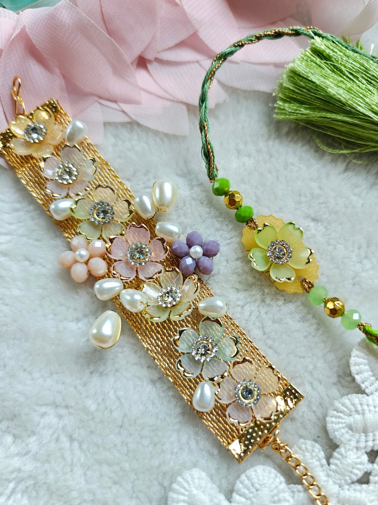 Pastel Blossom Bhaiya Bhabhi Rakhi Set