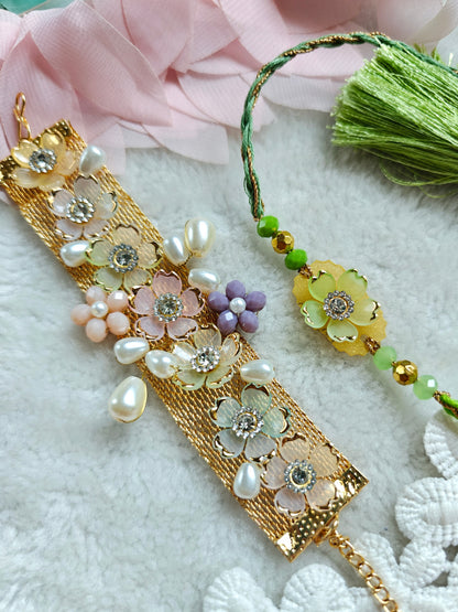 Pastel Blossom Bhaiya Bhabhi Rakhi Set