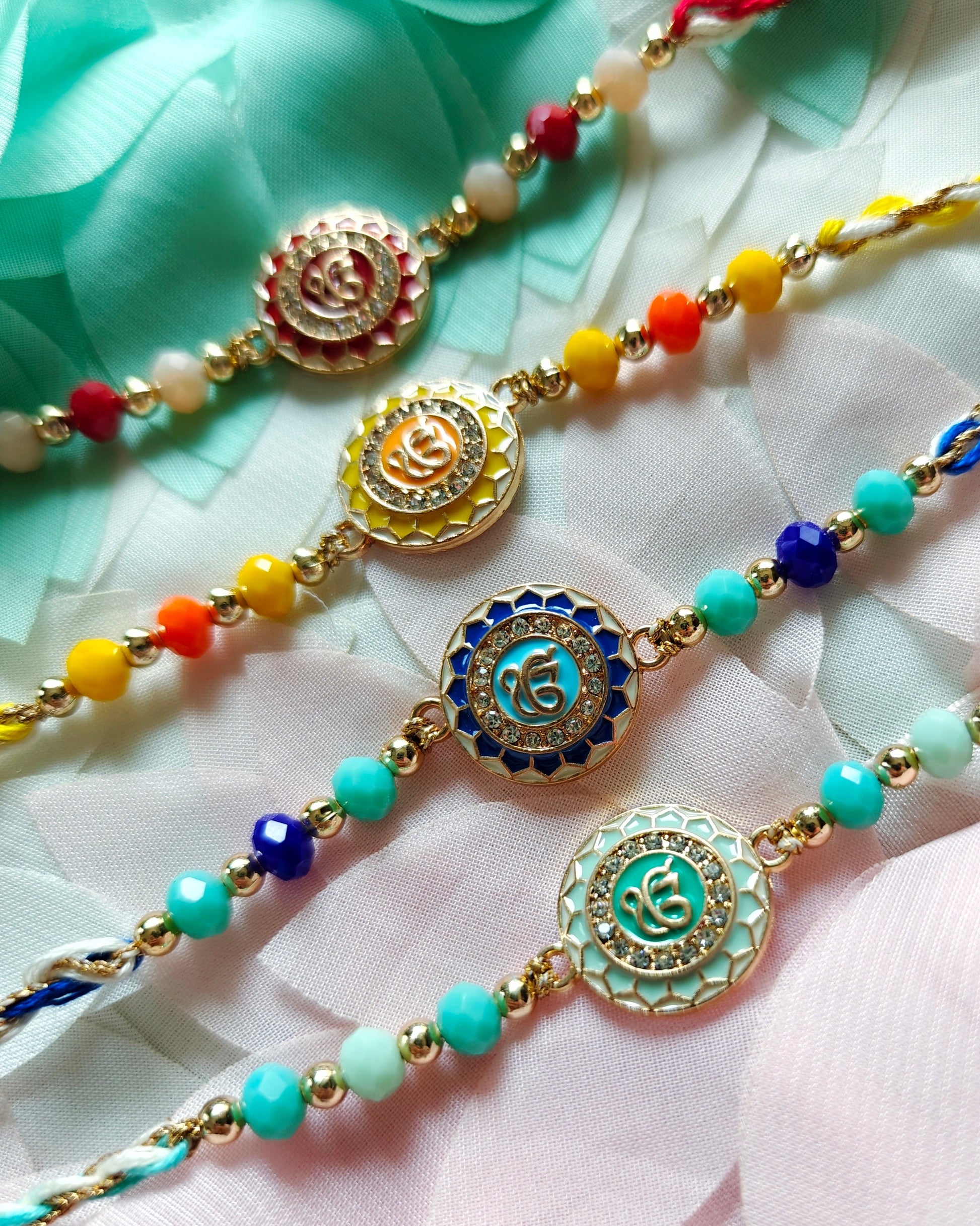 yellow ik onkar rakhi for brother with bead design handmade rakhi 2026