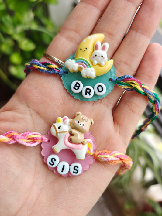 Bro & Sis Cute Sibling Rakhi Combo Set
