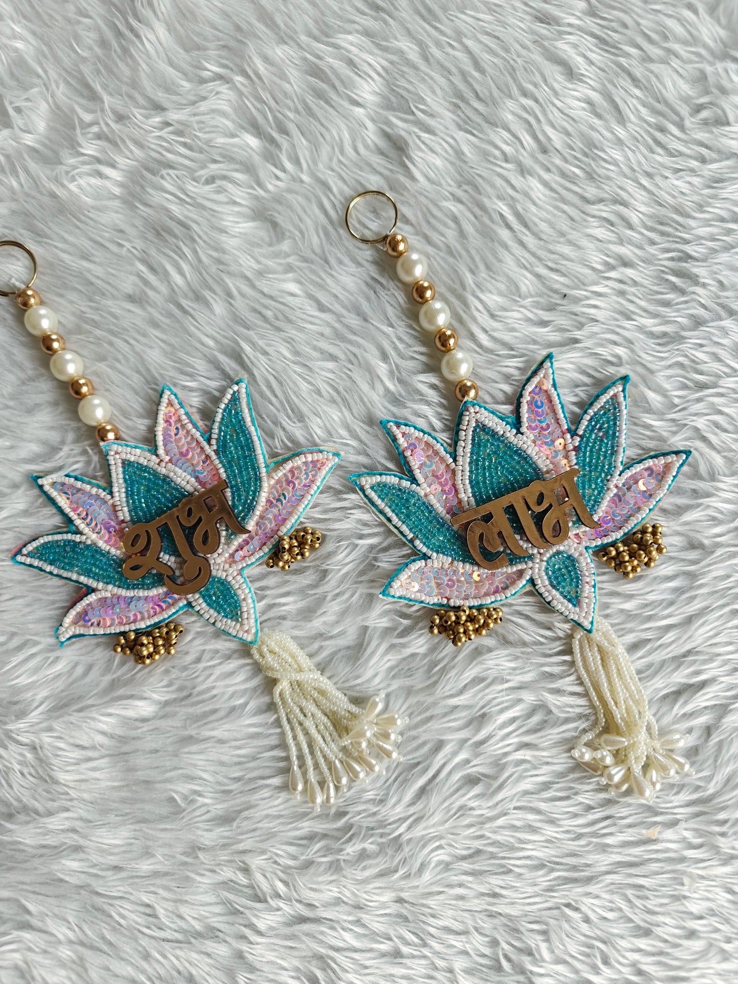 Sequin Lotus Shubh Labh Pair