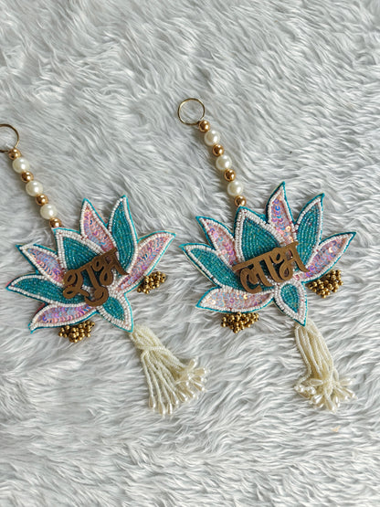 Sequin Lotus Shubh Labh Pair