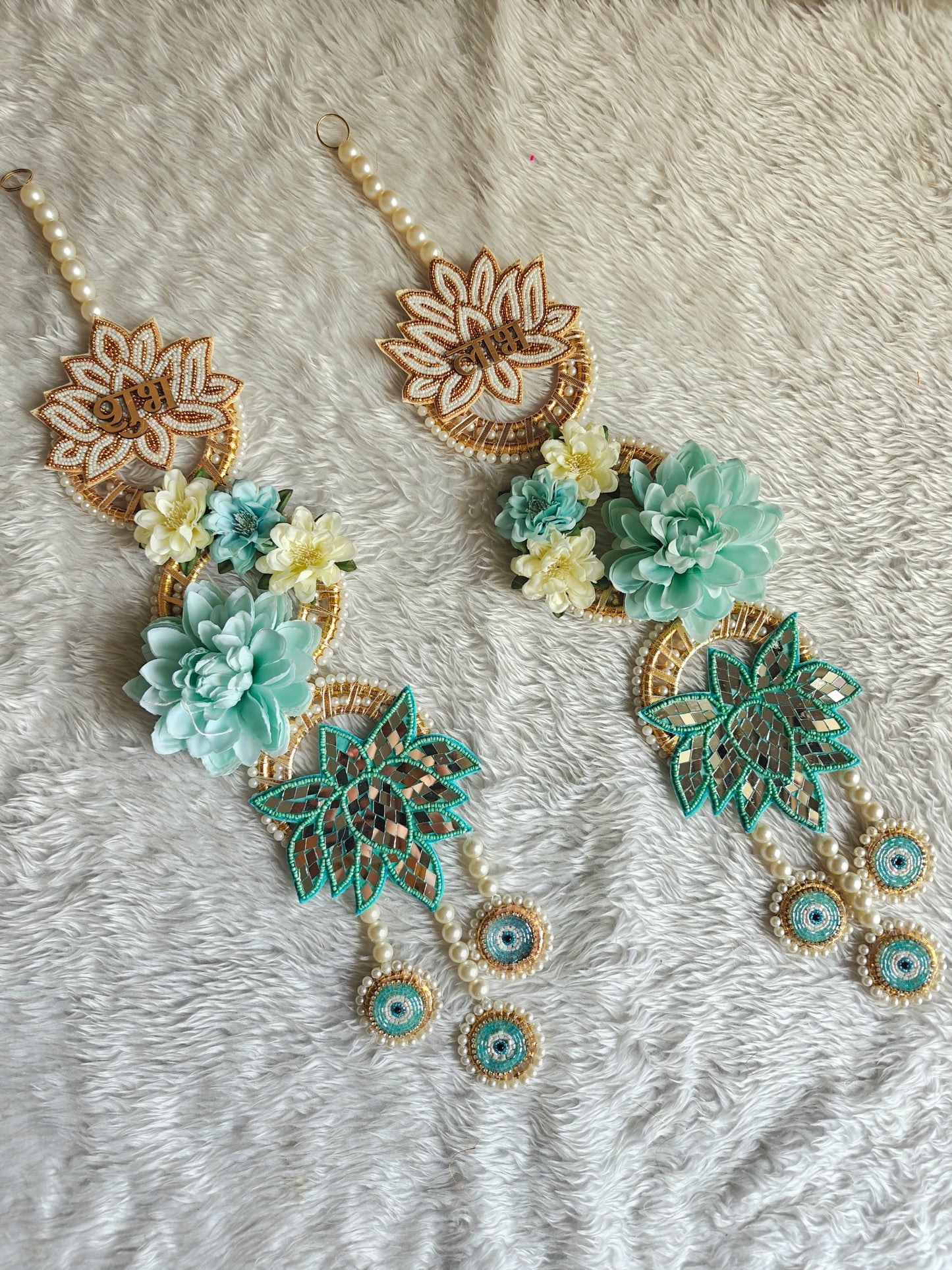 Shubh Labh Floral Latkan Pair with Lotus & Evil Eye