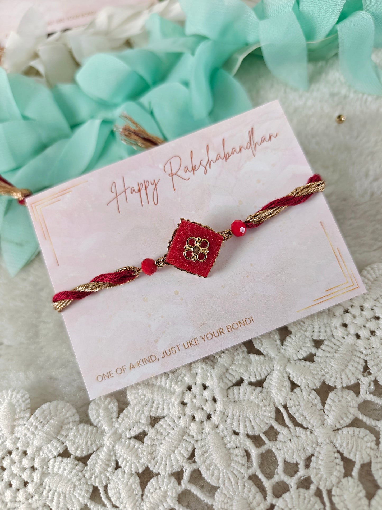 Petal Square Stone Rakhi