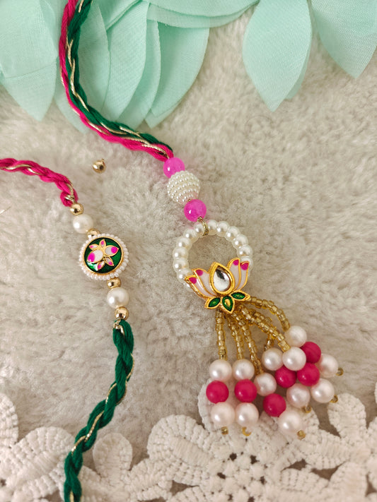 Pichwai Lotus Rakhi Lumba Set