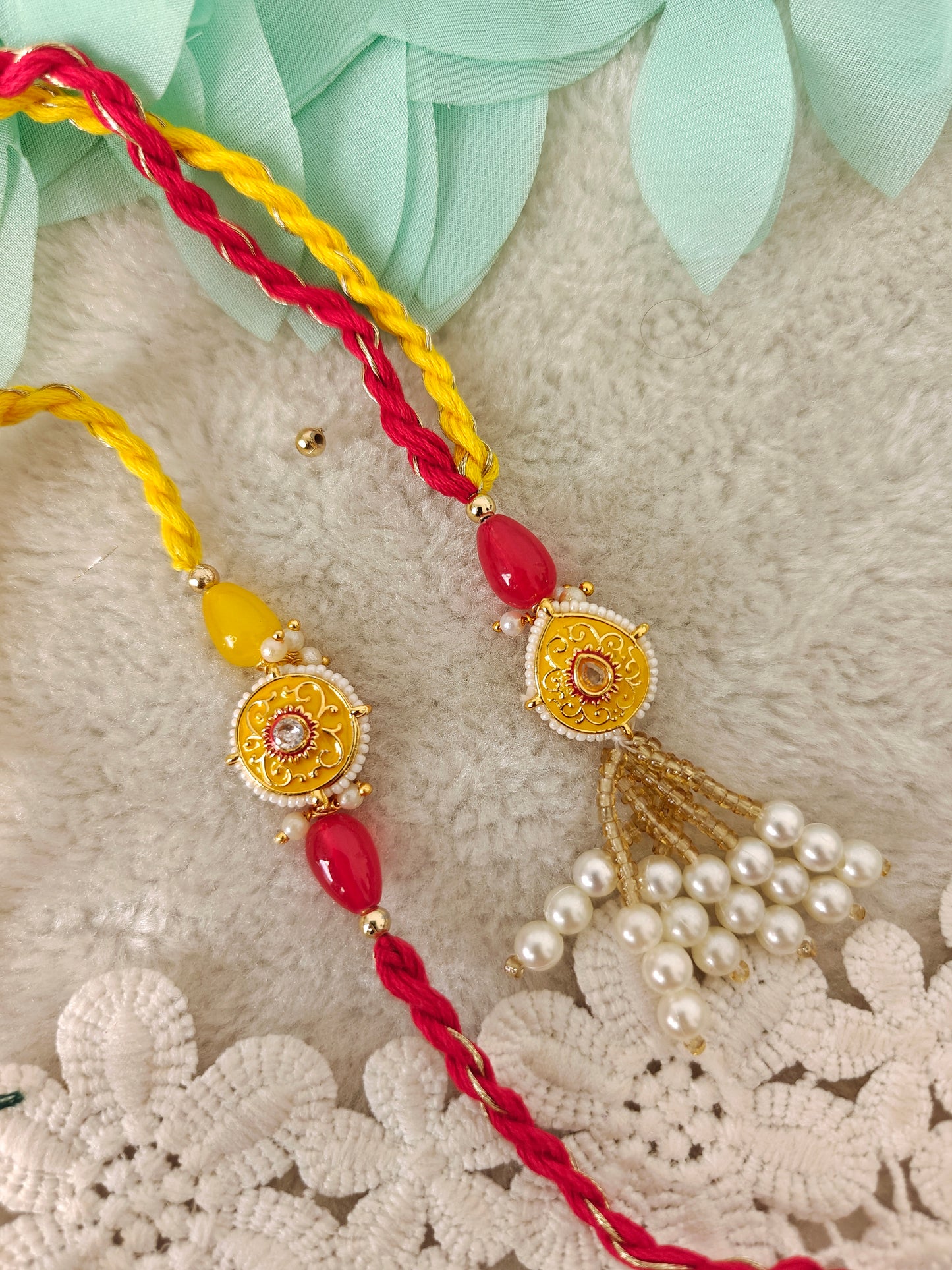 Pastel Kundan Rakhi Lumba Set