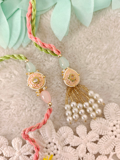 Pastel Kundan Rakhi Lumba Set