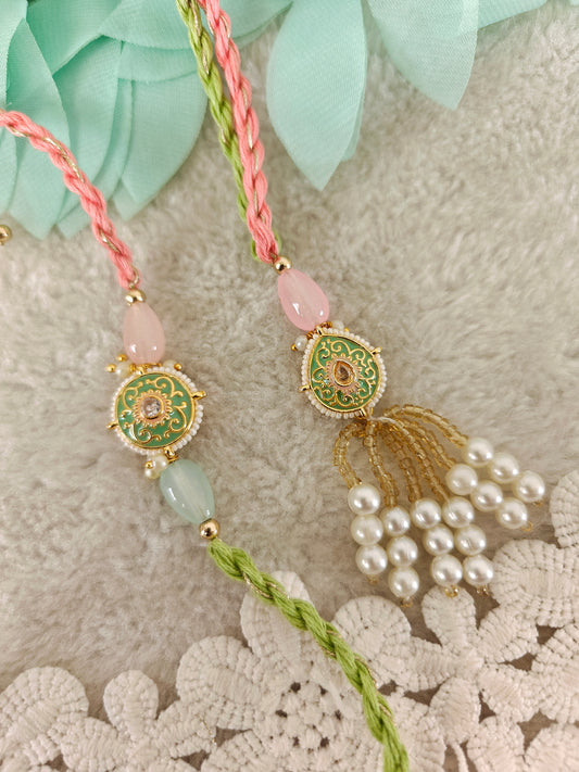 Pastel Kundan Rakhi Lumba Set