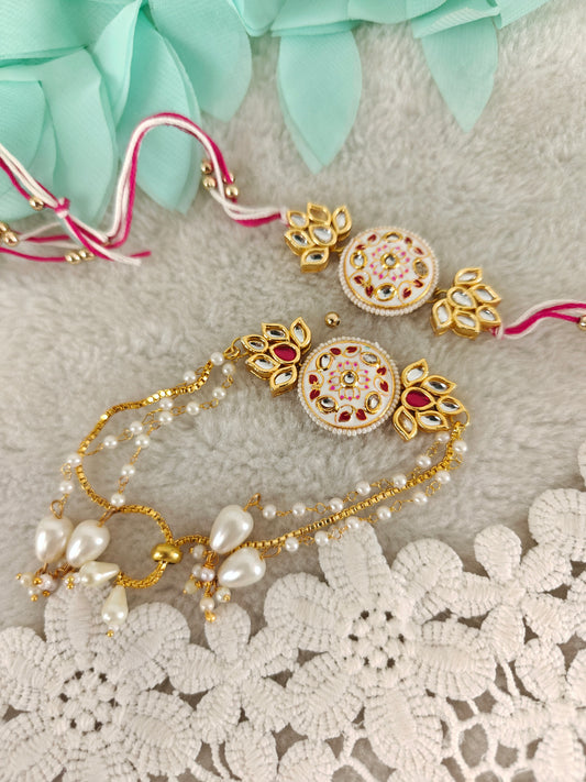 Kashmiri Kundan Couple Rakhi & Bracelet Set
