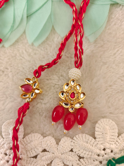 Kundan Lotus Rakhi Lumba Set