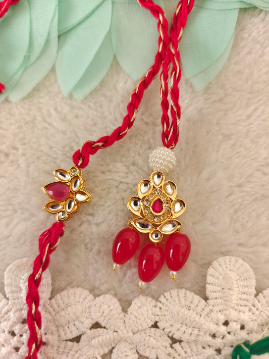Kundan Lotus Rakhi Lumba Set