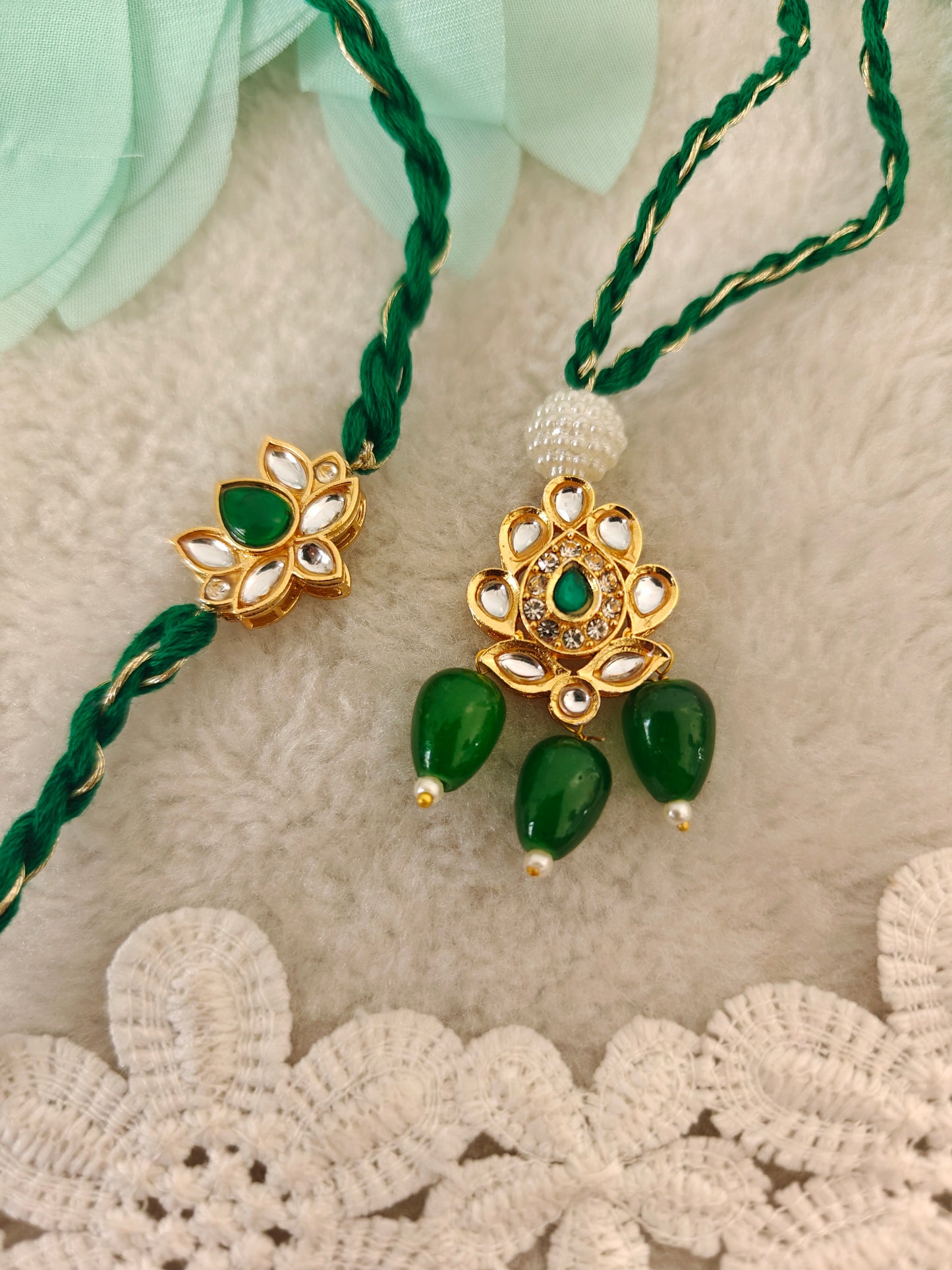 Kundan Lotus Rakhi Lumba Set