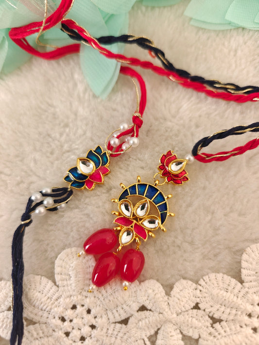 Sun Lotus Kundan Rakhi Lumba Set