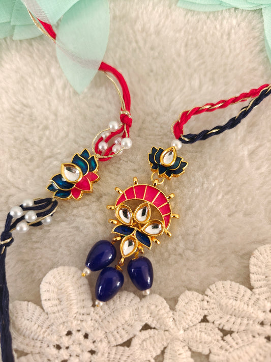 Sun Lotus Kundan Rakhi Lumba Set